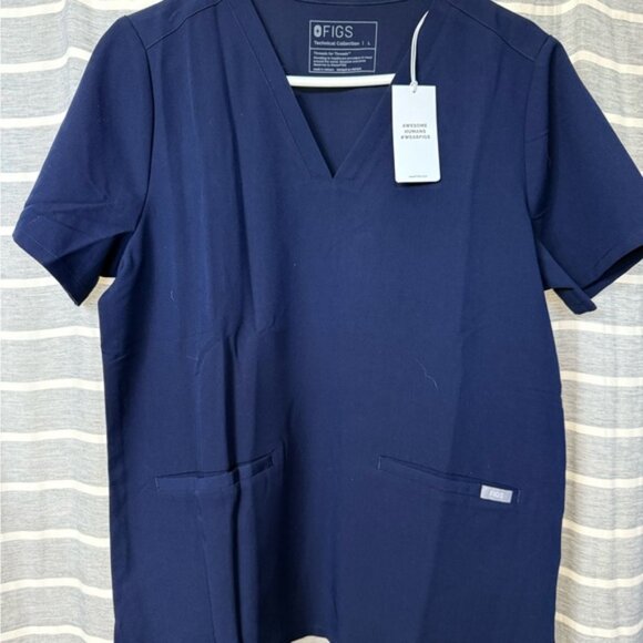 NWT - FIGS Women’s Navy Blue 3-Pocket scrub top - Picture 1 of 3